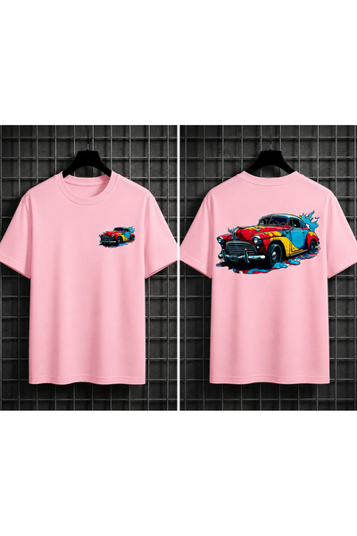 VODEXA Unisex Oversize T-Shirt Retro Vehicle Printed 100% Cotton T-Shirt Comf...