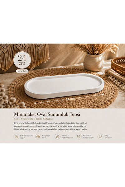 VANTES 24 cm Minimalist Oval Tepsi – Modern Dekoratif Sunumluk Tepsi