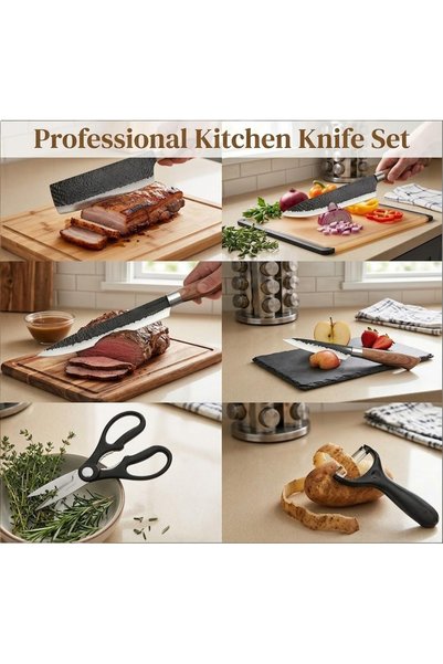 OSOOKE 6-Piece Kitchen Knife Set with Gift Box - Professional Chef Knife, Slicing & Paring Knives, Scissors, Peeler - Ergonomic Cutlery Set for Home Cooking, Kitchen Prep, Home Chefs & Culinary Enthusiasts