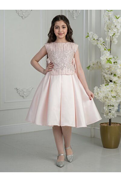 Generic Girls' Luxurious Crystal Embroidered Occasional Dress with Shiny Crys...