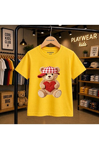 playwear Square Hat Bear Printed 100% Kids Unisex T-Shirt 5 6 -7 8-9 10 -11 1...