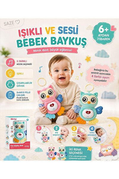 SAZE Işıklı ve Sesli Bebek Baykuş Oyuncak – Diş Kaşıyıcılı Müzikli Uyku Arkad...