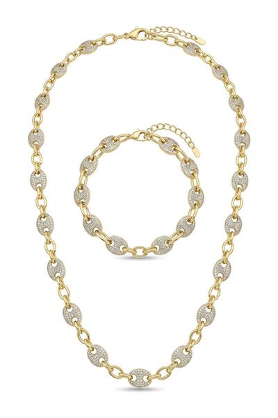Hegi Collection Xuping 14K Altın Kaplama Kadın Kolye Bileklik Seti