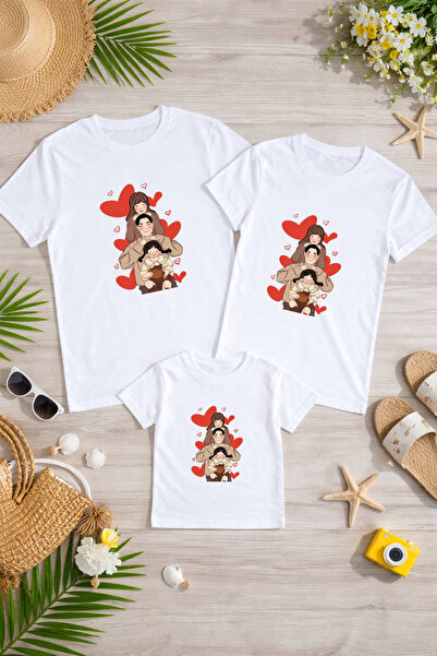 LORVEX Tricou combinat mamă, tată și copil, din bumbac, supradimensionat, pen...