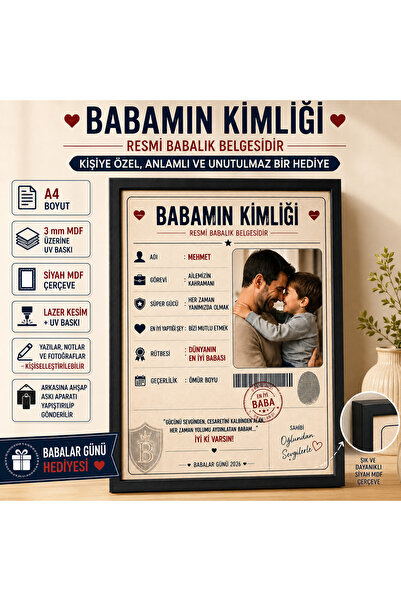Kutup Yıldızı Tasarım Atölyesi Kişiye Özel Babamın Kimliği Fotoğraflı A4 MDF ...