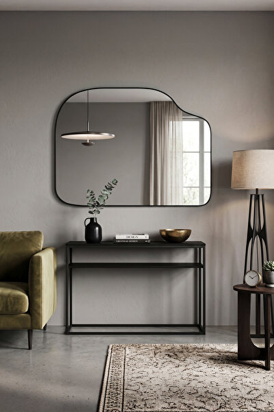 Fawdecor Organik Form Ahşap Çerçeveli Dekoratif Duvar Aynası Salon Antre Yata...