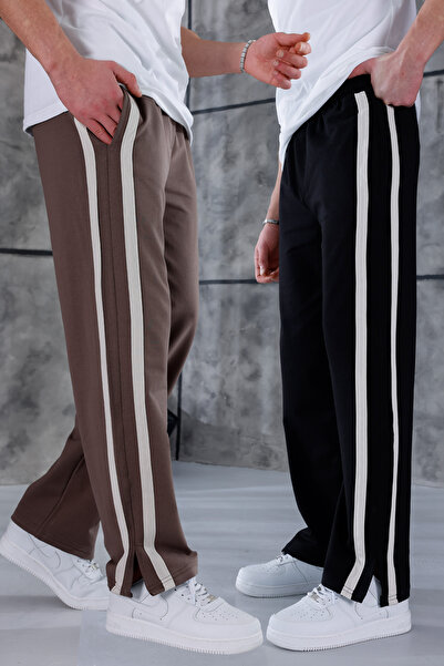 3MODA Pantaloni de trening pentru bărbați, din țesătură compak, cu dungi late...