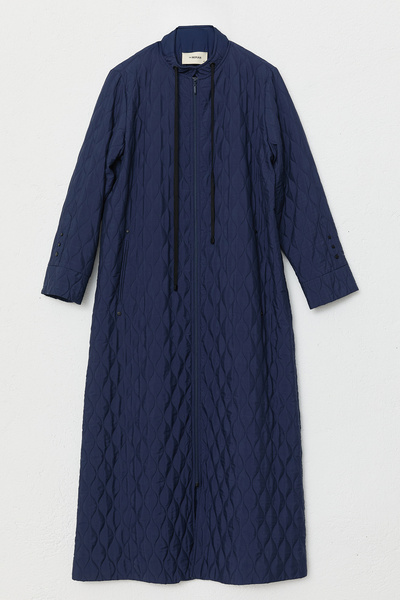 Nihan Plus Size Thin Quilted Overcoat - Navy Blue