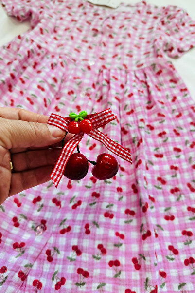 Neva Baby Boutique Baby Girl Cherry Patterned Muslin Dress with Buckle Combin...