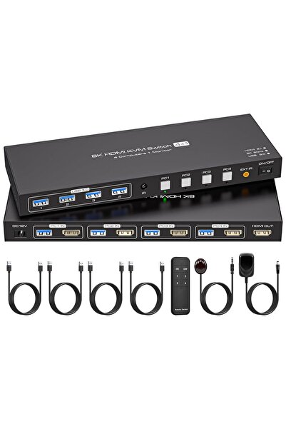 LET VPFET HDMI 2.1 KVM превключвател 4K144Hz / 8K60Hz, 4 компютъра към 1 мони...