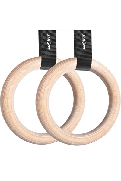 GO4FIT Inele gimnastica, din lemn, curele incluse
