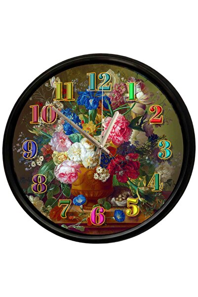 Caseras Decorative Wall Clock with Colorful Flower Bouquet Design 28 cm Silen...