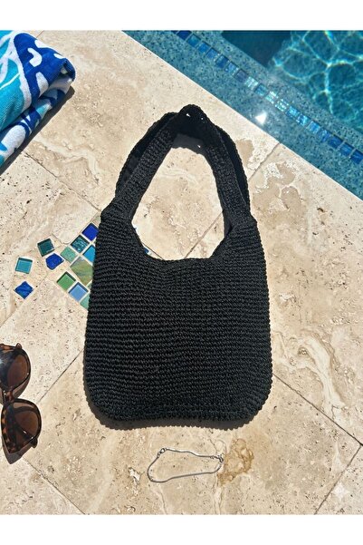 Axesoire Nwc-1089 Black Hand Knitted Straw Bag