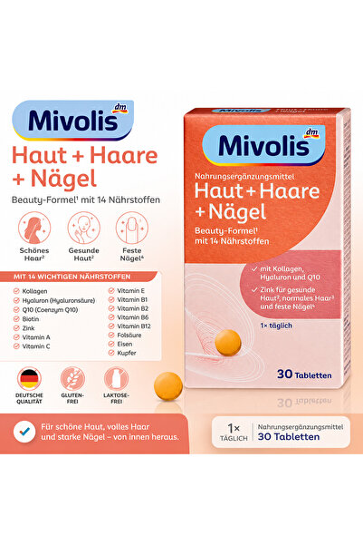 mivolis Haut Haar Nägel 30 Tablet Kolajen Biotin Hyaluronik Asit Q10 Saç Cilt...