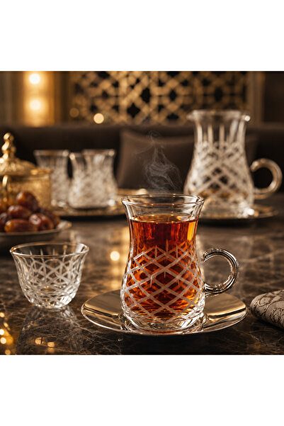 Elegant 💎   Saudi Arabia Crystal Turkish Hand Engraved Tea & Coffee Set - 18...