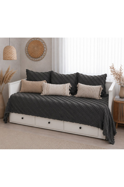 lusso stile Husă de canapea Vitelli Lux cu franjuri, antracit, 130x210 și 1 h...