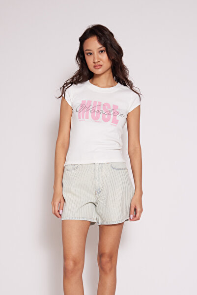Nisan TRICOU CU GULER ROTUND CU APARTELRI DE STRASS, CULOARE ECRU