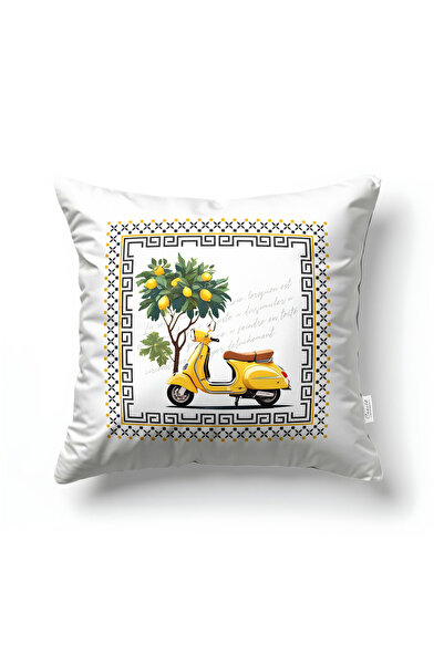 CANİLA Dolce Vita Patterned White Square Throw Pillow 43 X 43 cm Double-Sided...