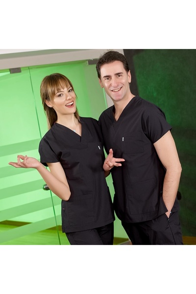 ÇİZGİ MEDİKAL Siyah Dr. Greys Doktor Hemşire Medikal Scrubs Takım Terikoton K...