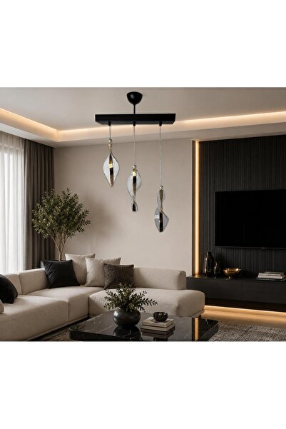 BİAVİZE SİYAH KASA 3LÜ YAPRAK LED MODERN SARKIT AVİZE(3RENK)
