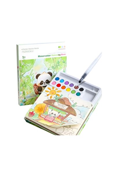 DAMUR Caiet de colorat cu acuarele, Model Panda, 20 de coli din carton de 200...
