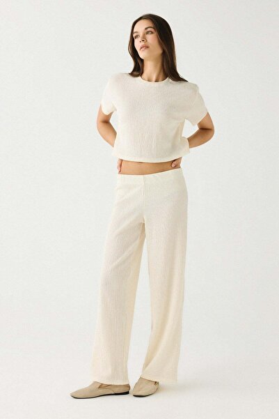 C&City Comfort Textured Natural Pajama Set 9160 White