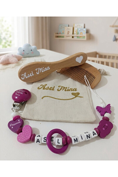 cnrworkshop Bebek hediye seti-emzik zinciri-bebek tarak set