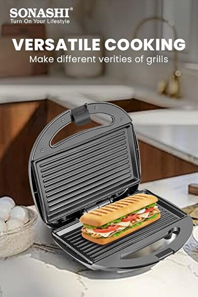 sonashi 2 Slice Non-Stick Sandwich Grill SGT-853N – Stainless Steel Sandwich Maker with Handle Locking System