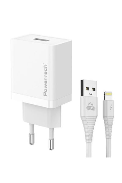 POWERTECH Φορτιστής με θύρα USB-A και καλώδιο Lightning 12W Λευκός (PT-1323)