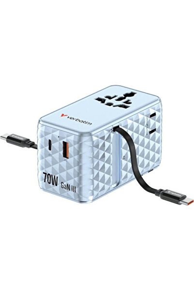 Verbatim Φορτιστής GaN με Θύρα USB-A και Θύρα USB-C και Καλώδιο USB-C 70W Pow...