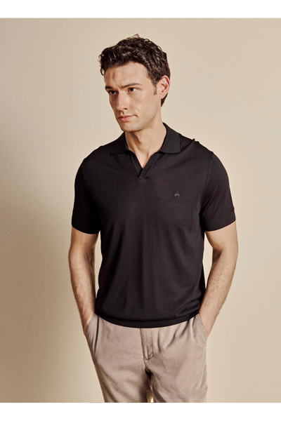 BROOKS BROTHERS Siyah Erkek Standart Fit Logo Baskılı Kısa Kollu Triko T-Shir...