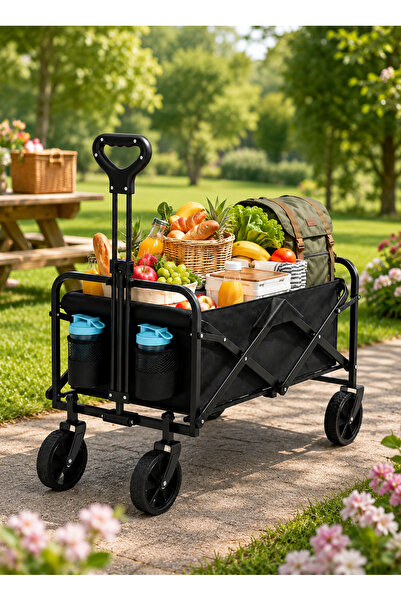Generic Black Foldable Shopping Cart, 100KG Load, 360° Swivel Wheels & Adjust...