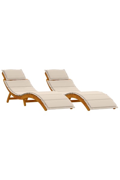 vidaxl Șezlong cu pernă 2 pcs Alb crem Lemn Solid de Acacia
