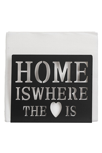 Zumzeria Black Metal Holder with 'Home' Design for Napkins 14.5x5x12cm