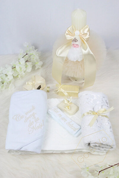 GoVo Kids Trusou botez cu lumanare, "Cu drag de la nasi" – Set complet botez,...