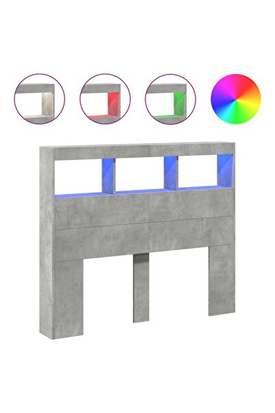 vidaxl Bedside table with cabinet and LED, concrete grey, 120x17x102 cm