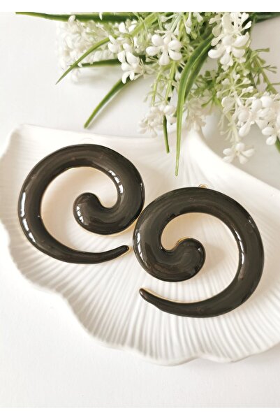 Halley Concept Milky Coffee Luna Spiral Mine Plated Steel Earrings 6X5.5 cm