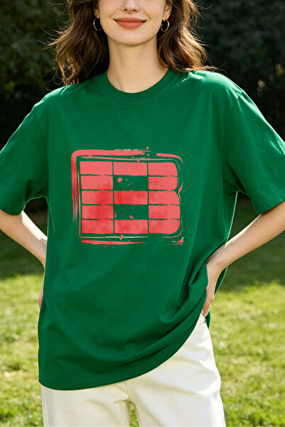 Fleck Womens T Shirts Red Grid Logo Oversized Casual Style