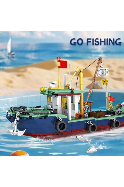 Minibric Set de Constructie Piese Tip Blocuri Construit Fishing Boat, Jucarie...