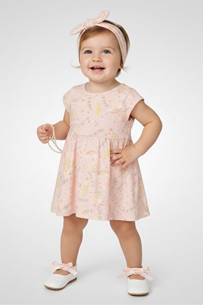 Young Hearts Toddlers Girl 4Pcs Floral Print Dress And Panty with Headband Se...