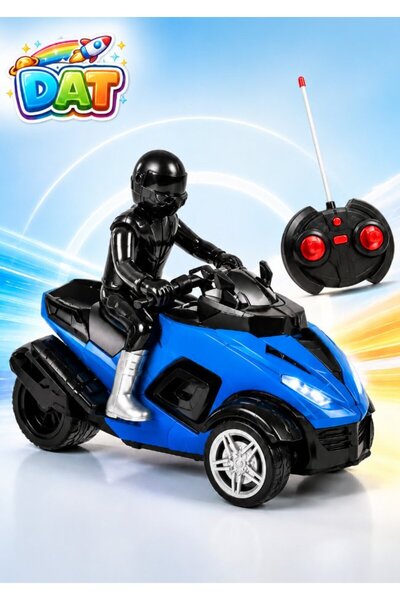 DAT RC 3-Wheel Trike Motorcycle Toy with Rider Figure & LED Headlights – Remo...