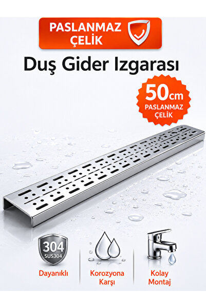 DESIPHON 50 cm Lineer Duş Gider Izgarası 304 Paslanmaz Çelik 5 cm Genişlik Üs...