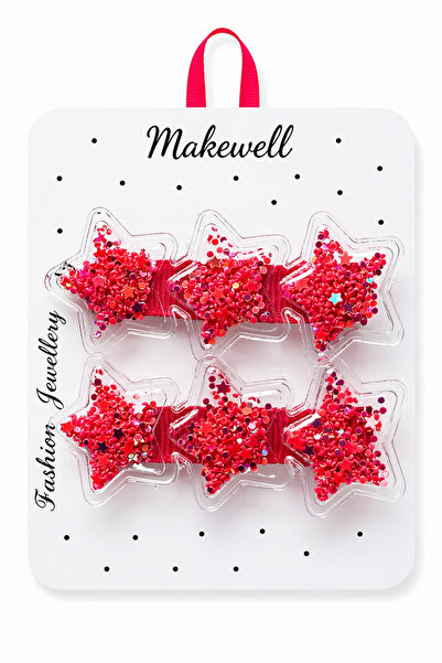 MakeWell مشبك شعر على شكل نجمة للفتيات - مشبك شعر أحمر لامع (مجموعة من قطعتين)