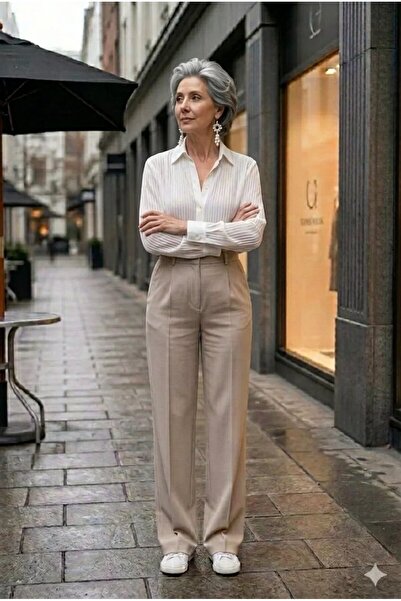 hies Quality Stretch Fabric, Original Stitching Button Closure High Waist Bei...