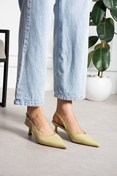 Mio Styllo Grase Light Green Matte Back Open Buckle Detail Pointed Toe Women'...