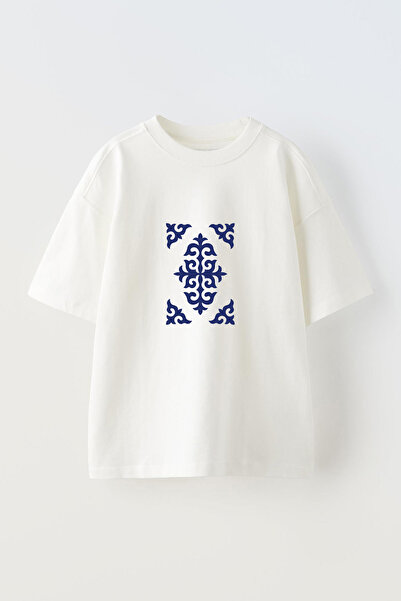 Anetos Tricou supradimensionat alb din bumbac, cu imprimeu frontal cu design ...
