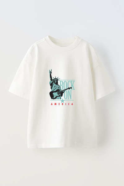 Anetos Tricou supradimensionat alb din bumbac cu imprimeu frontal cu design L...