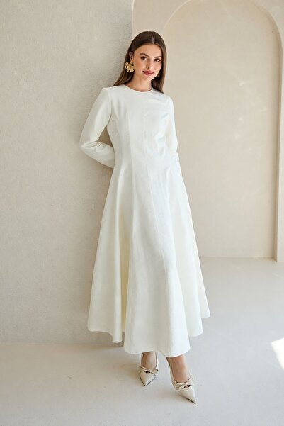 MAG FASHİON Hijab Dress Ecru Zipper Detailed Dress Hijab Evening Dress Hijab ...