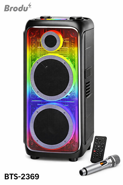 Brodu Boxă Karaoke Portabilă BTS‑2369, Dual Woofer 8", LED RGB, Microfon Wire...