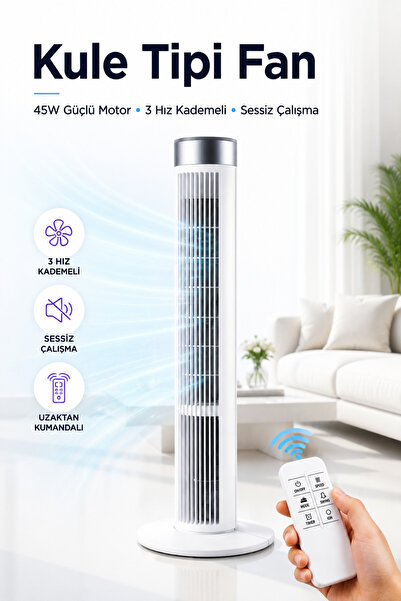 RAYLAX Kule Tipi Fan Uzaktan Kumandalı LED Dokunmatik Sessiz Çalışma 39 İnç G...